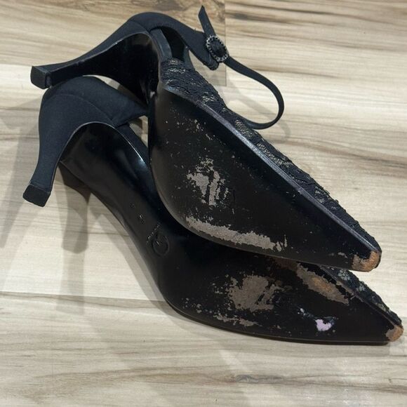 St John Italian Pumps Pointed Toe Kitten Heels Black Lace Sparkle Women’s 8.5 - Picture 4 of 6